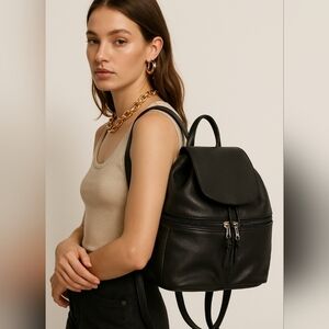 BRUNO ROSSI Black Leather Backpack Purse Bag